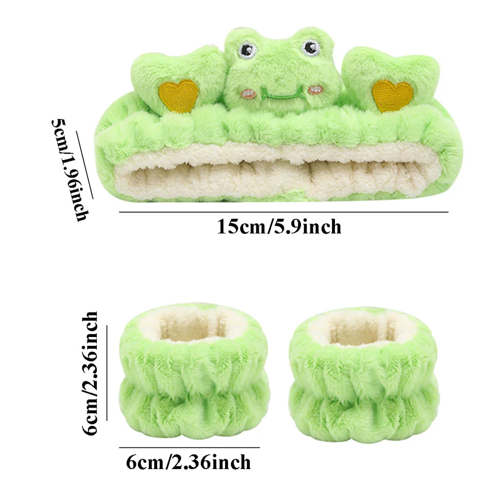 3Pcs Set Makeup Headband Wristband Set Cute Animal Face Wash Cleaning Spa Hairhand for Women